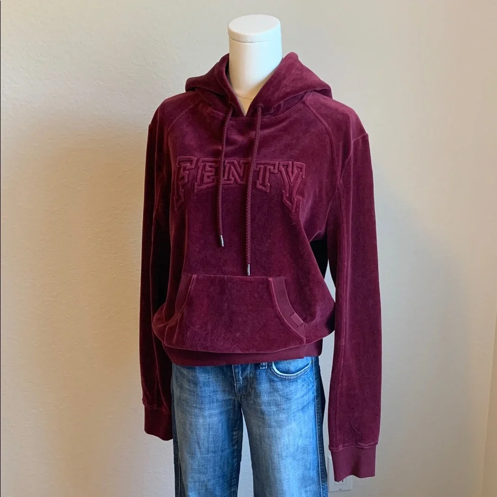 Puma by Fenty Rihanna XL Women's Velour Burgundy Hoodie Excellent Condition - Picture 1 of 10